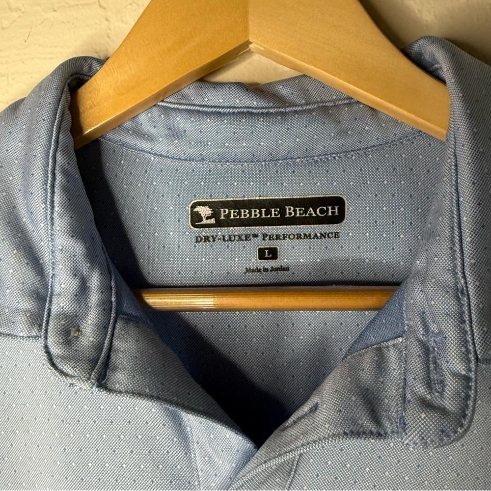 Pebble Beach Dry Luxe Performance Polo Size Large Light Blue Print - Picture 3 of 7